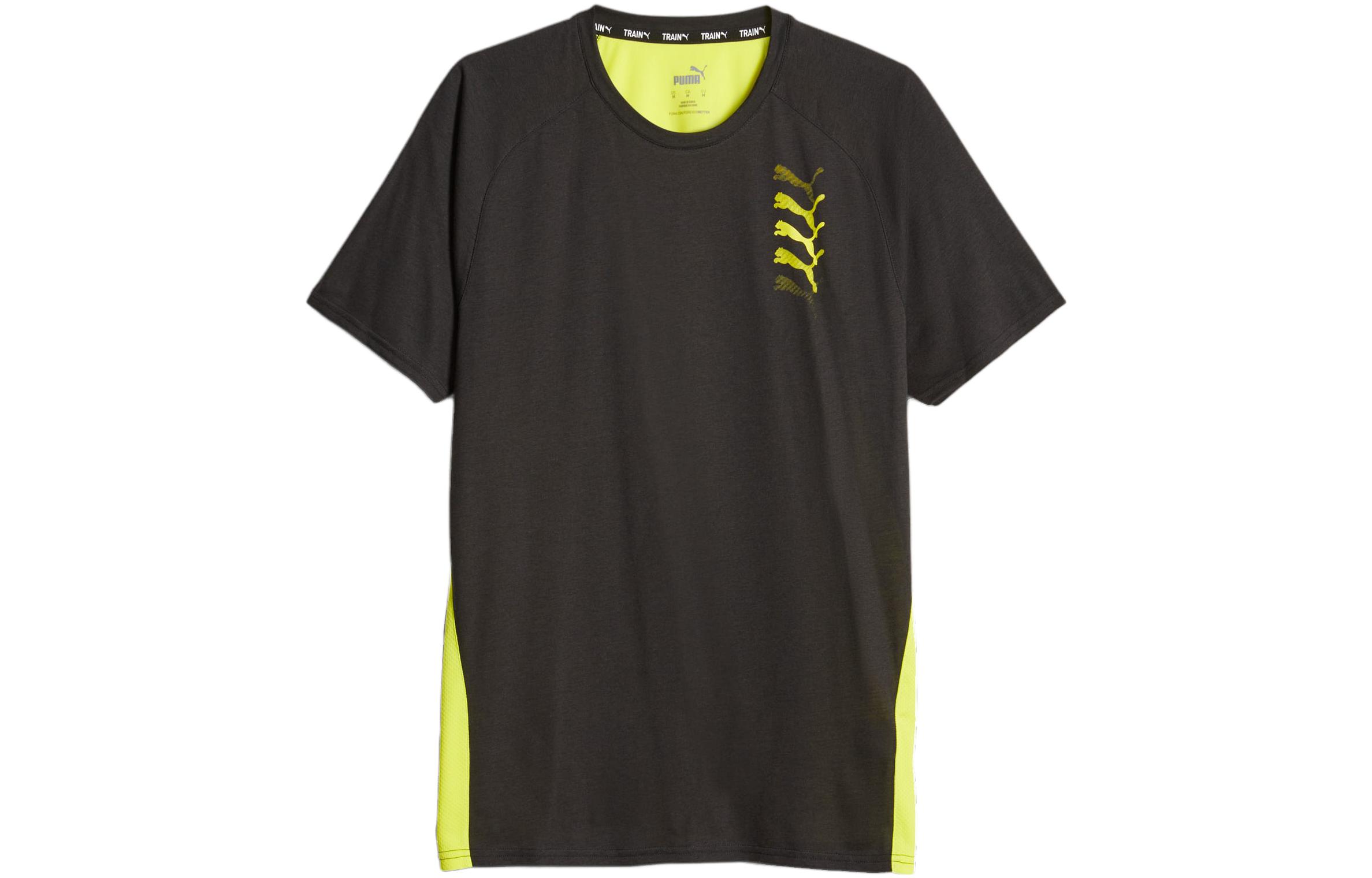 PUMA T Shirt De Training PUMA FIT Triblend Homme T Shirt Men s Black Green 524415-40 L