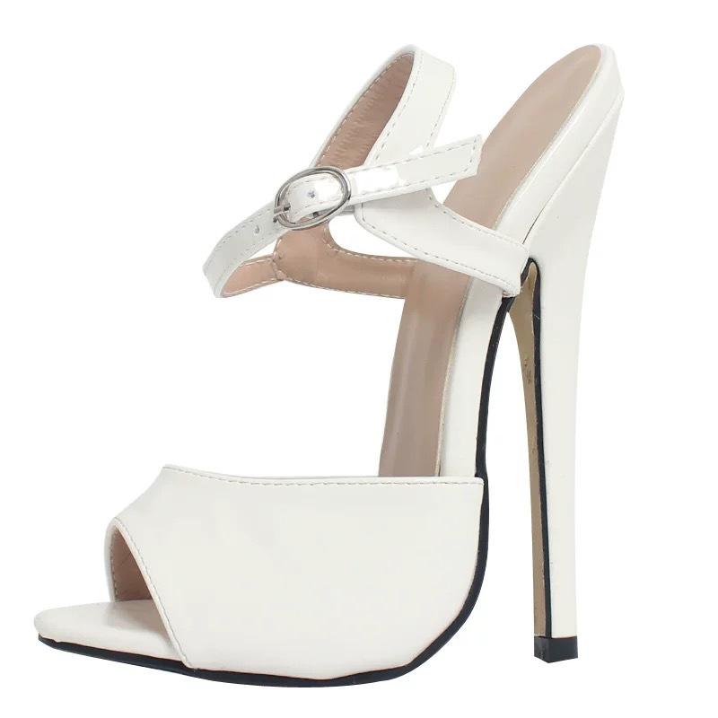 18cm/7" Stiletto Fetish High Heeled Sandals,Stage Show Cosplay Shoes for Summer,Peep Toe,Sexy Ankle Strap,Red,Plus Size 36-46