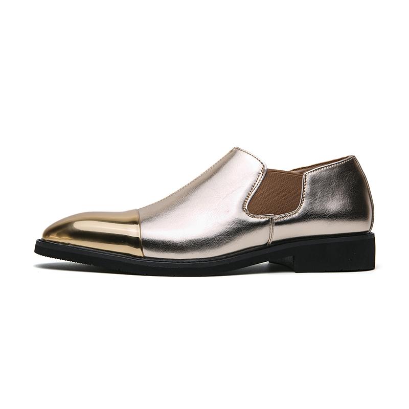 British Style Pointed Toe Gold Chelsea Shoes For Men Casual Leather Men's Dress Shoes Brogue Shoes Male Yuppie Size 47 2026