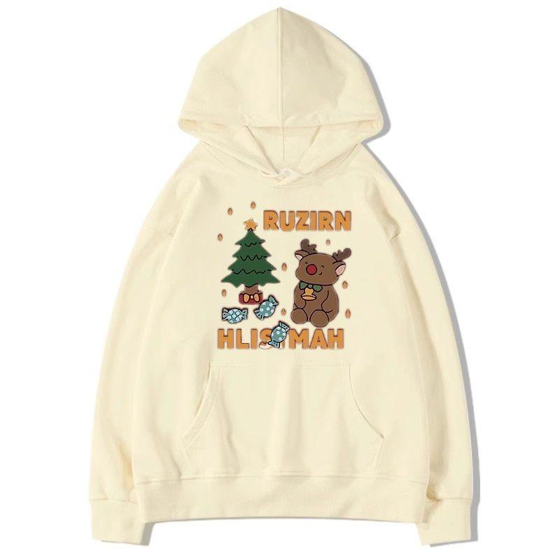 Christmas Preheating Cute Reindeer Print Casual Loose Hoodie Trendy Wear For Teenagers Warm Hoodie