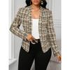 Women's Lightweight Plaid Long Sleeve Jacket - Stylish Open Front Outerwear for Spring & Fall, Black & White Houndstooth Pattern,