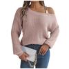 Women's Fashion Casual Loose Metal Buckle Spliced Off-Shoulder Sweater Solid Color Long Sleeve Sweater Pullover Top