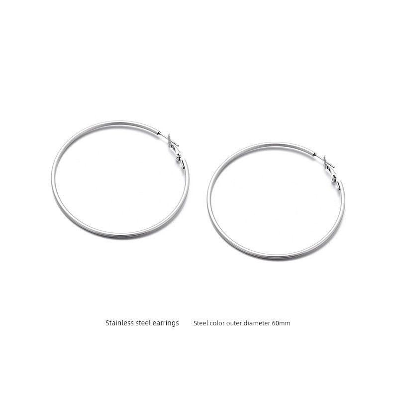 Women's Stainless Steel Big Circle round European and American Exaggerated Earrings