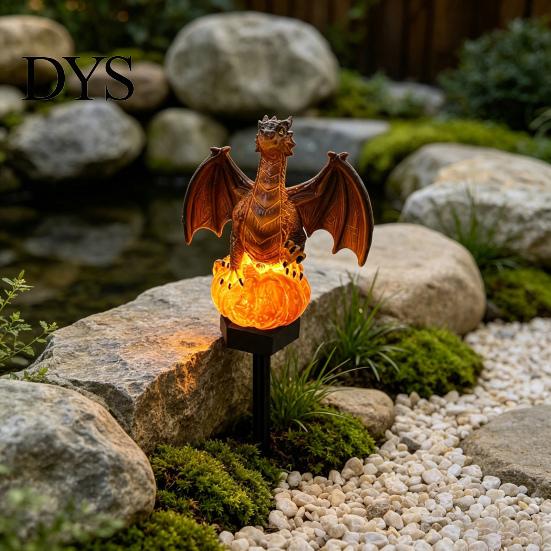 Outdoor Solar Powered Resin Sculptures Dragon Garden Statue Light, Halloween Witch Pathway Warm Figurine Lighting LED Glow, Gothic Medieval