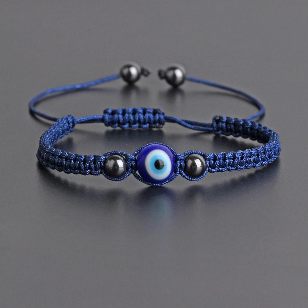 Popular Adjustable Woven Blue Devil's Eye Bracelet with Glass Bead