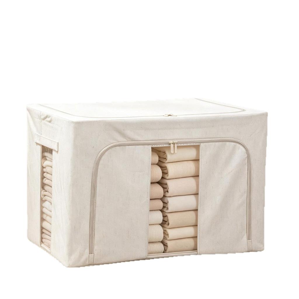 Tianshan Large Capacity Cotton Linen Storage Box: Visual Folding Double Window Organizer for Clothes and Quilts