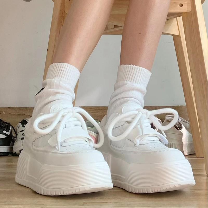 Women Sneakers  Fashion Breathble Vulcanized Shoes Pu Leather Platform Shoes White Lace Up Casual Shoes Zapatos Mujer