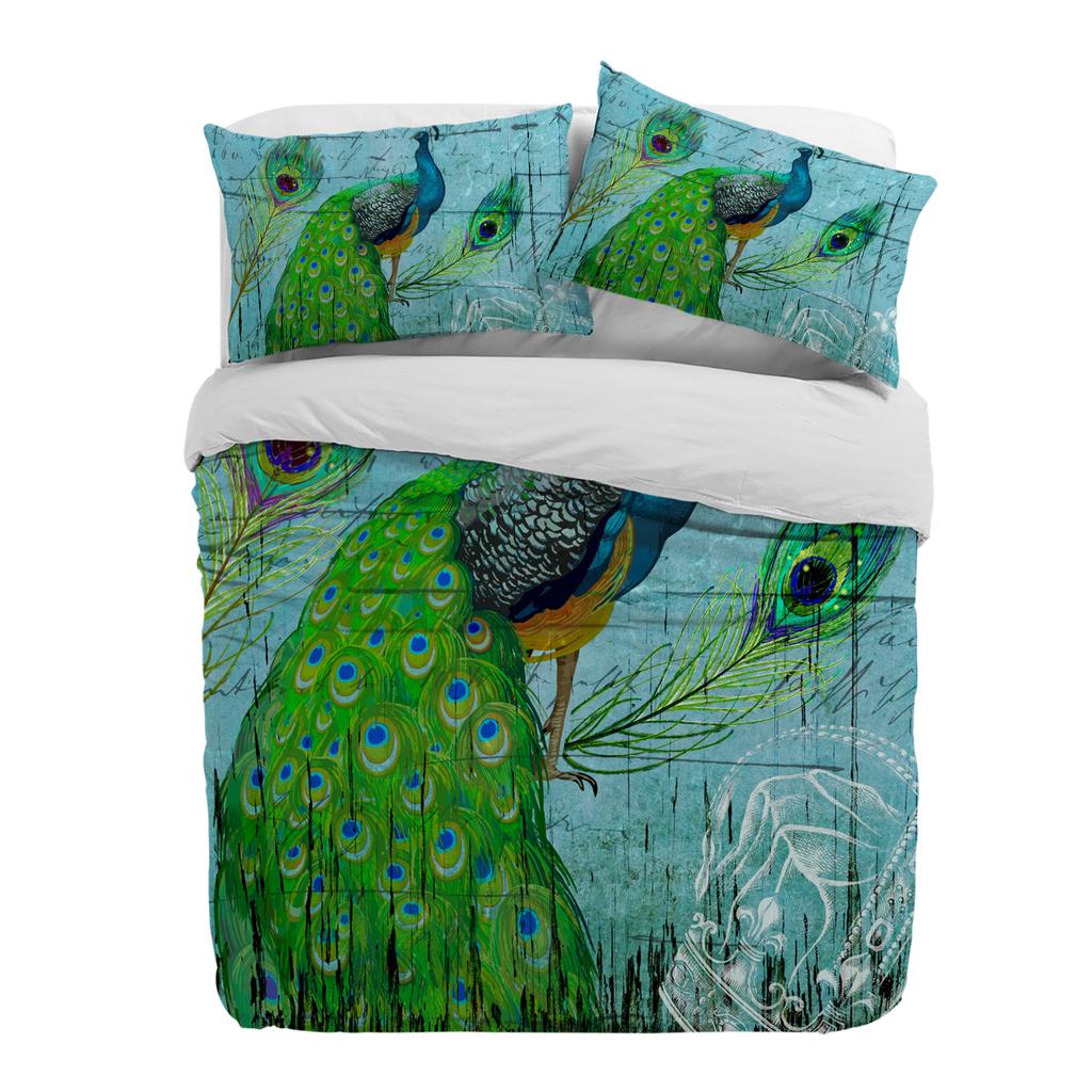 Peacock Wood Grain Feather Retro Duvet Cover With Pillow Case Custom 3pcs Bedding Set Quilt Cover Double Bed Home Textile