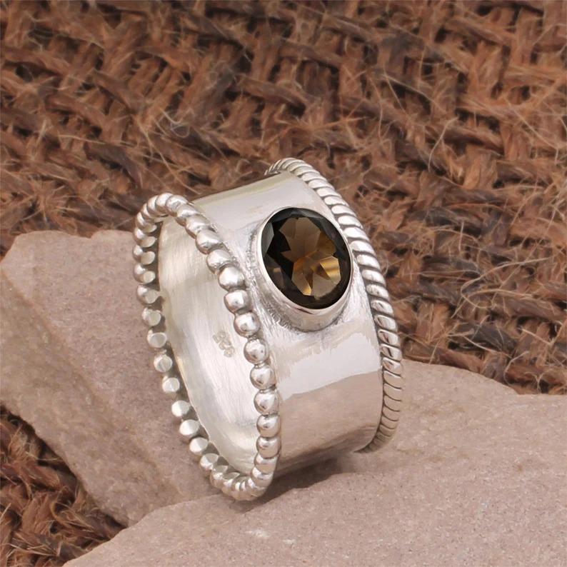

Кольцо-спиннер с дымчатым кварцем и овальным драгоценным камнем, кольцо из стерлингового серебра 925 пробы, ювелирные изделия ручной работы, кольцо унисекс, кольцо в стиле бохо 10