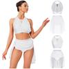 Damen ärmelloses Neckholder Tanz Set Raffiniert gesmoktes Crop Top Eingearbeiteter Slip Rock Funkelndes Strasssteine Lyrisches Tanz Outfit