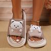 Fashion Cute Cartoon Bear Linen Slippers Women Breathable Sole Four Season Indoor Slippers Comzy Plus Size 45 Unisex House Slides Shoes