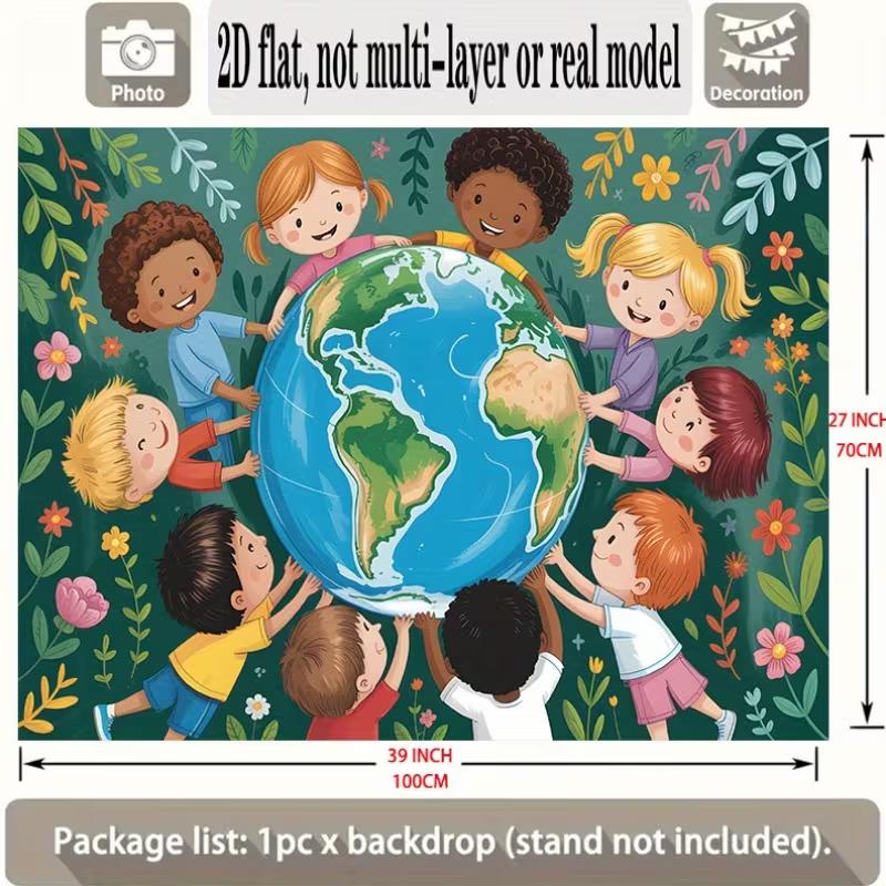 2D Multicultural Globe Background for Children's Birthday and Photoshoot
