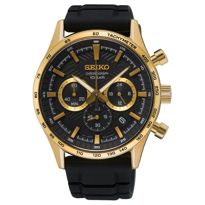 

SEIKO 100M waterproof Quartz silicone strap men s watch black dial SSB446 чорний