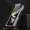 Elegant Plating Leather Ring Bracket for Samsung Galaxy Z Fold 6 5 4 3 Magnetic Case with Tempered Film Folding Shockproof Cover