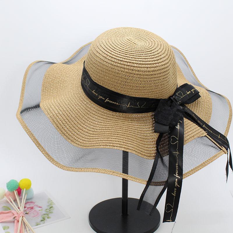 Hat Women'S Summer Sunscreen Sunshade Big Brim Mesh Straw Hat Travel Sun Hat Seaside Versatile Vacation Beach Hat