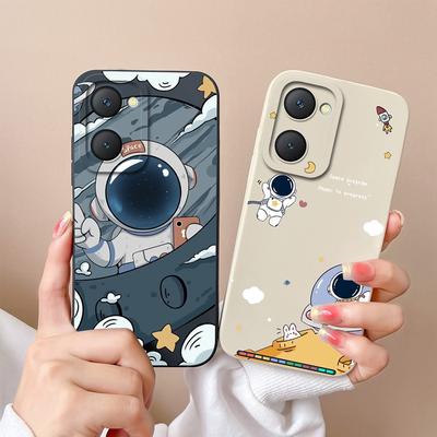 For Vivo Y400 Pro Y03t Y02t Y18i Y18t iQOO U5x Z9 Lite Phone Case Cute Astronaut Pattern Liquid Silicone Anti Fall Protective Back Cover For Vivo Capa