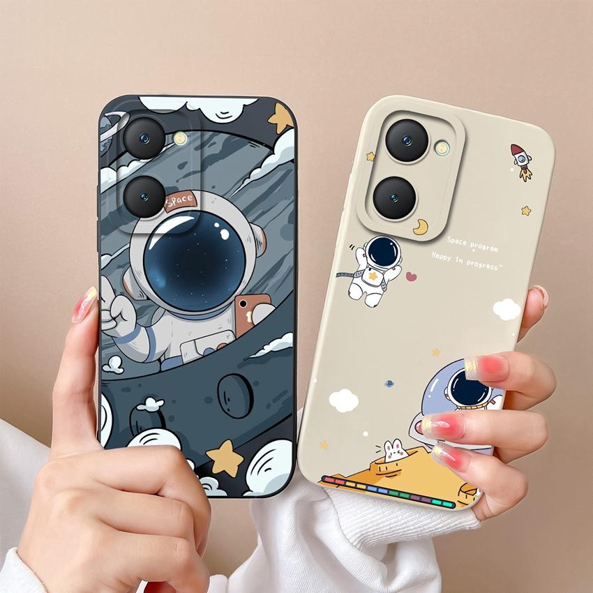For Vivo Y400 Pro Y03t Y02t Y18i Y18t iQOO U5x Z9 Lite Phone Case Cute Astronaut Pattern Liquid Silicone Anti Fall Protective Back Cover For Vivo Capa