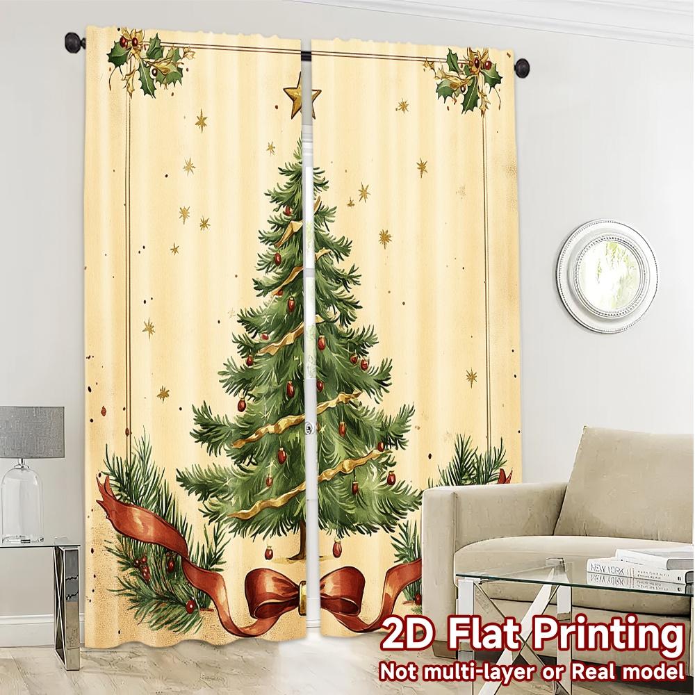 2pcs,Curtains Christmas Tree Holly Stars Modern Curtains Digital Printed Durable Polyester Curtains Room Decor Decorative for