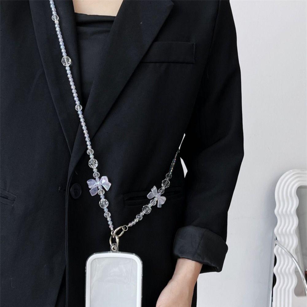 Cute Bowknot Beaded Bowknot Phone Strap Anti-lost Universal Beaded Phone Lanyard Hanging Decoration Wallet Chain Phone