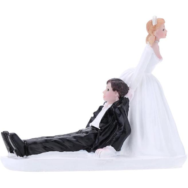 Anself Synthetic Resin Bride & Groom Wedding Cake Topper Romantic Wedding Party Decoration Adorable Figurine Craft Gift