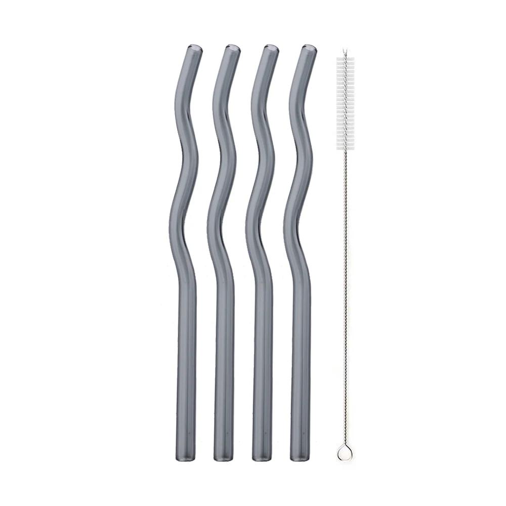 5Pcs/Set Glass Straws Wavy Reusable Drinking Straws Colorful Eco-friendly Straws for Drinks Coffee Milk Tea Straw Barware