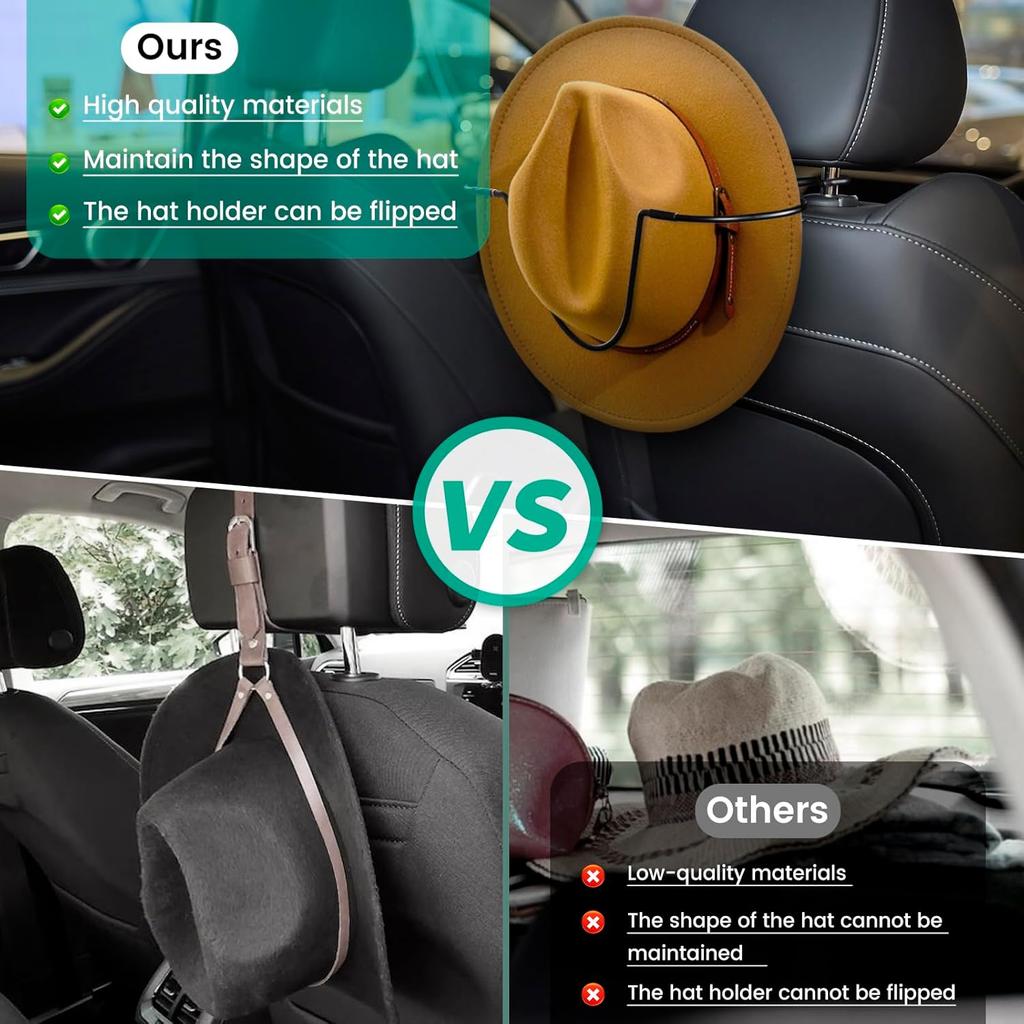 Folding Design Hat Rack For Car, Cowboy Hat Holder For Truck SUV Car(Keep Hat Shape), Automotive Seat Back Hard Hat Holder Car Clothes Hanger, Cowboy