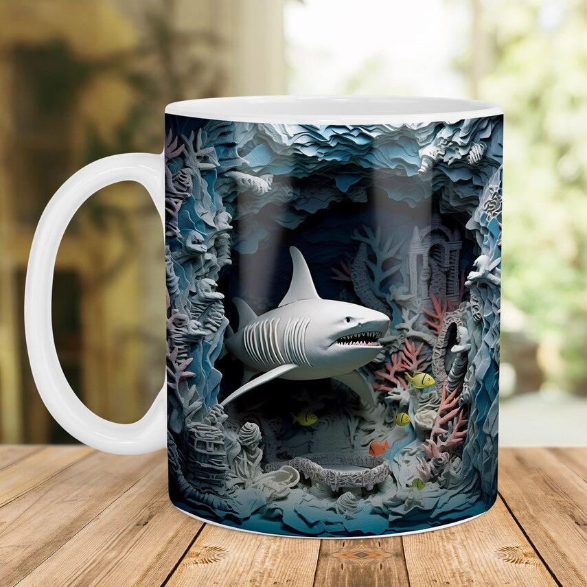 3D Ocean Shark Ceramic Coffee Mark Cup Tea Cup Fish New Gift Hole Ocean