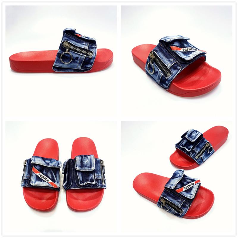 Fashion 2025 Summer New Pocket Denim Flat Slippers Comfortable Casual Size 47 48 Thick Soled Men's Women's Multi-color Outdoor Sandals