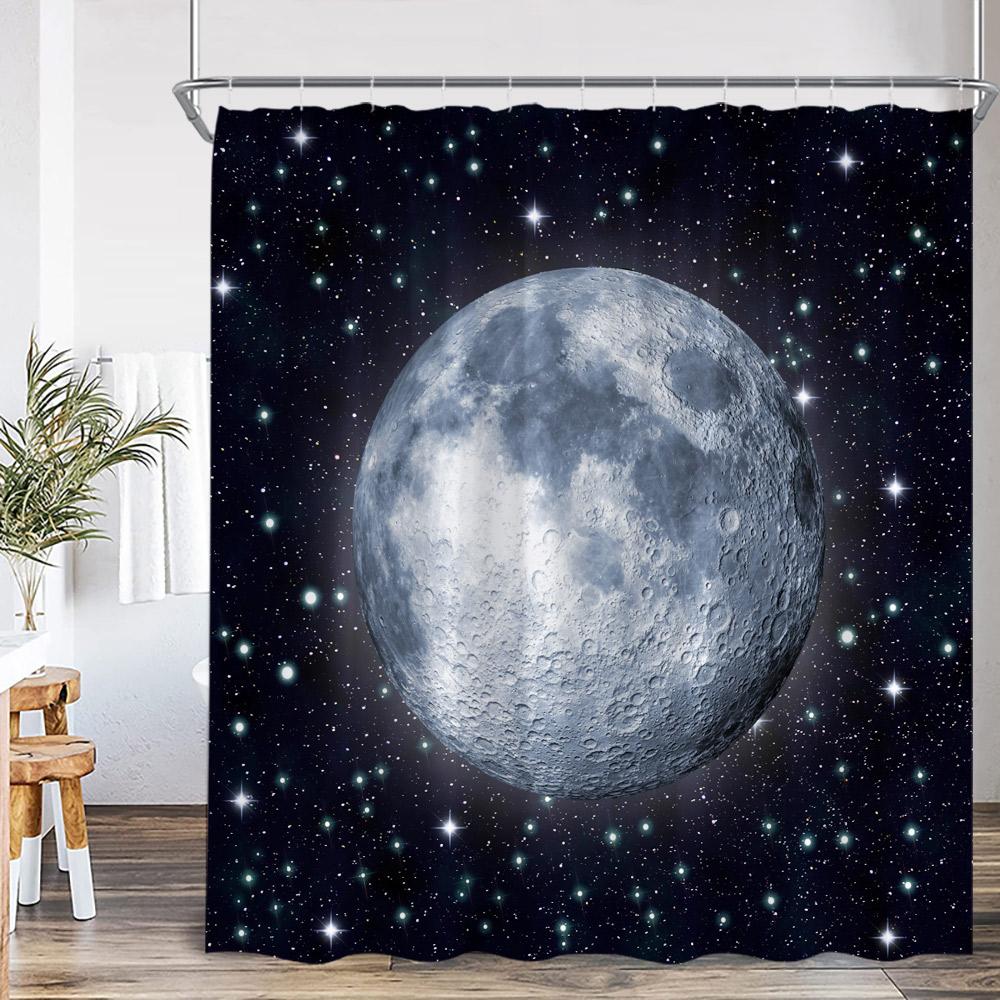 Celestial Moon Shower Curtain Starry Night Cloud Sea Ocean Sailboat Space Bathroom Decor Cresent Full Moon Bath Cutain With Hook