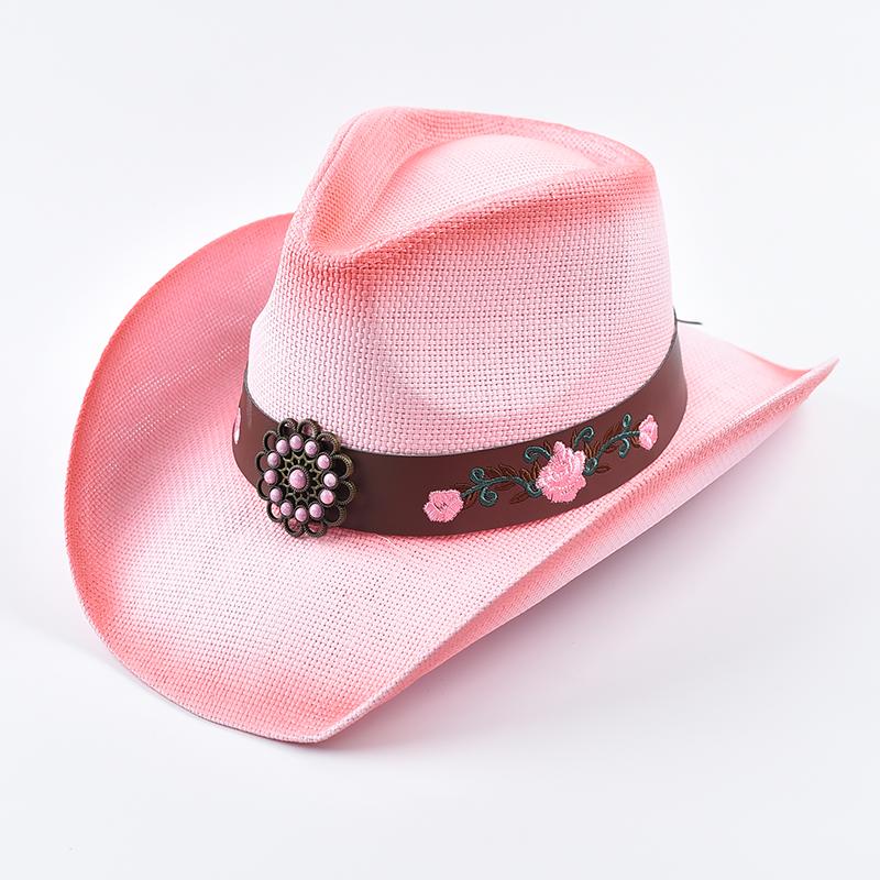 Western Style Straw Hats for Women Summer Beach Sun Hat Curled Edge Cowgirl Jazz Hat Sombreros De Mujer