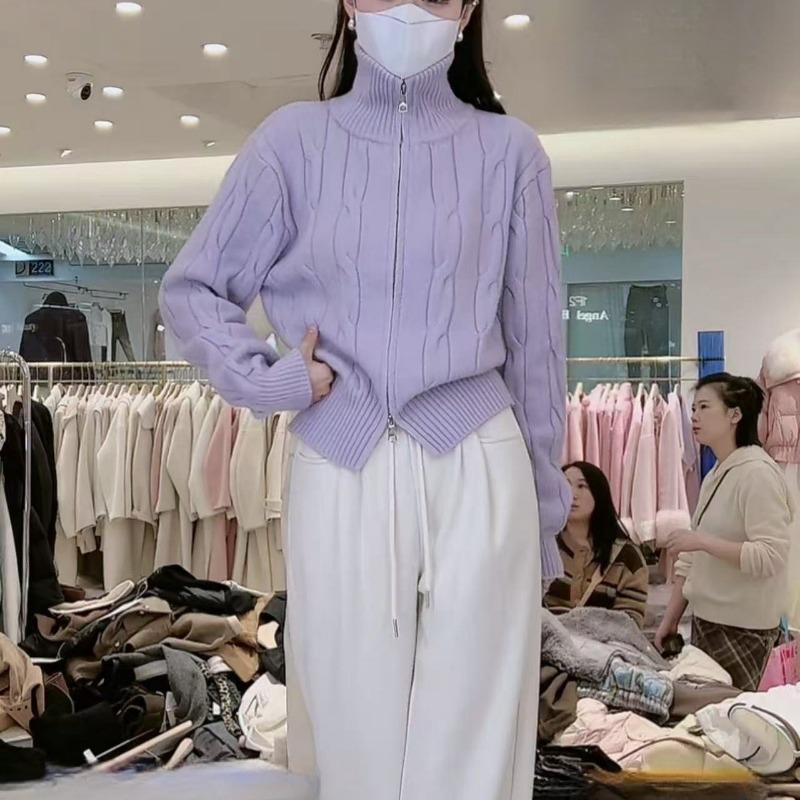 Zipper Turtleneck Knitted Cardigan Sweater Women's Winter Design Sense Loose Lazy Style Casual Top Tide