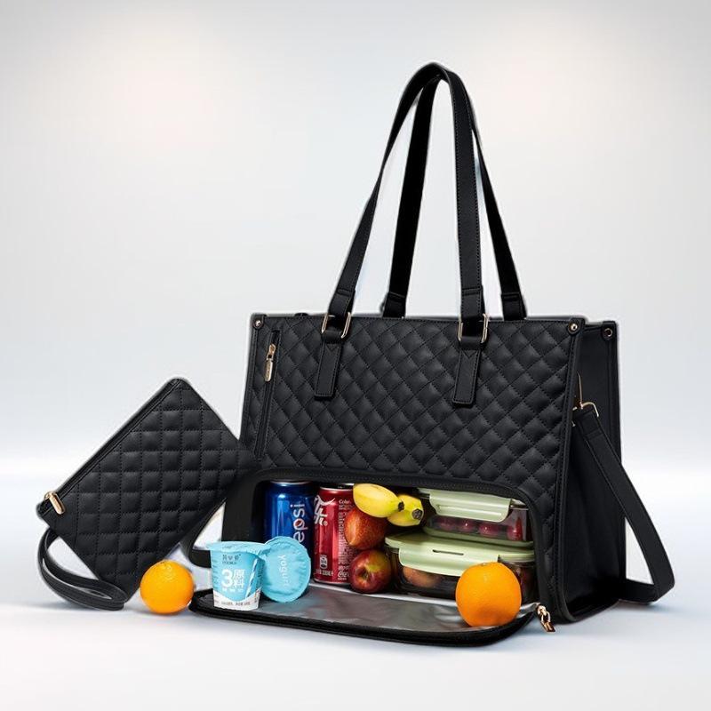 2-in-1 dames grote capaciteit geïsoleerde crossbody lunchtas met kleine laptoptas en diamantpatroon