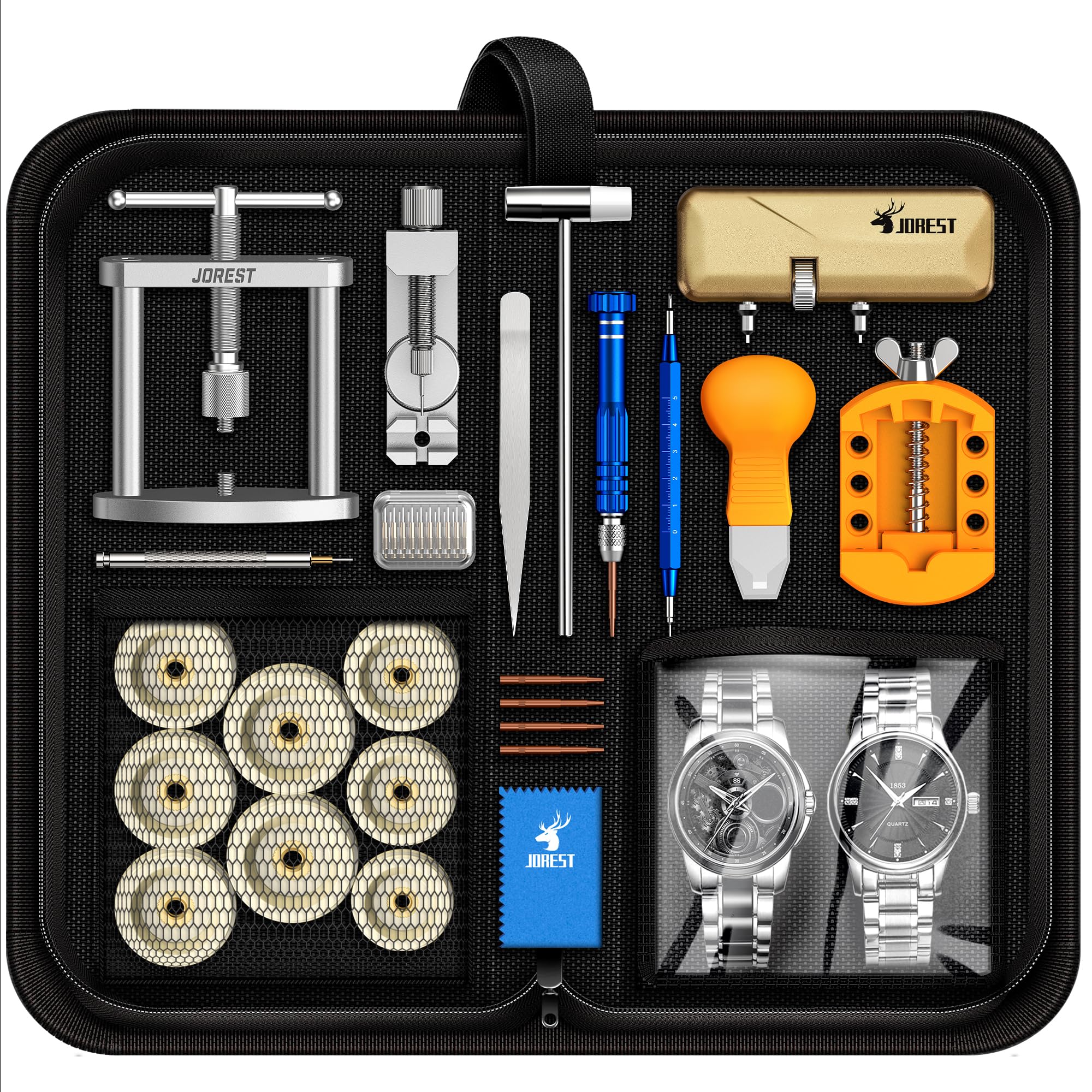 

JOREST Набор инструментов для ремонта часов Задняя крышка Замена батарейки Инструмент для вскрытия часов Ремешок для часов Замена браслета для часов Часы Часы Замена батарейки для часов Пружина