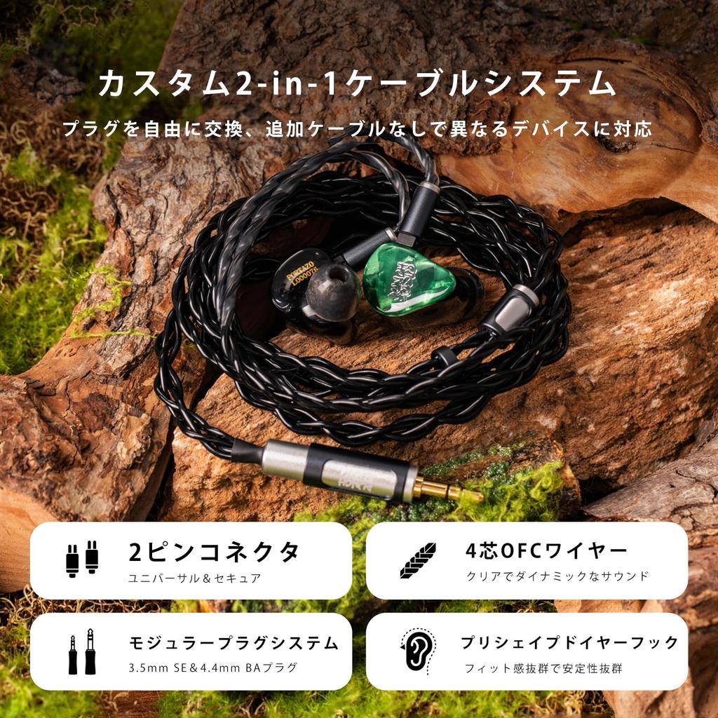 Linsoul Punch Audio Portazo Hybrid (1DD + 2 Planar Drive) High-End In-Ear Monitors with Re-cableable Design, Ergonomic Design, Over-the-Ear Style,