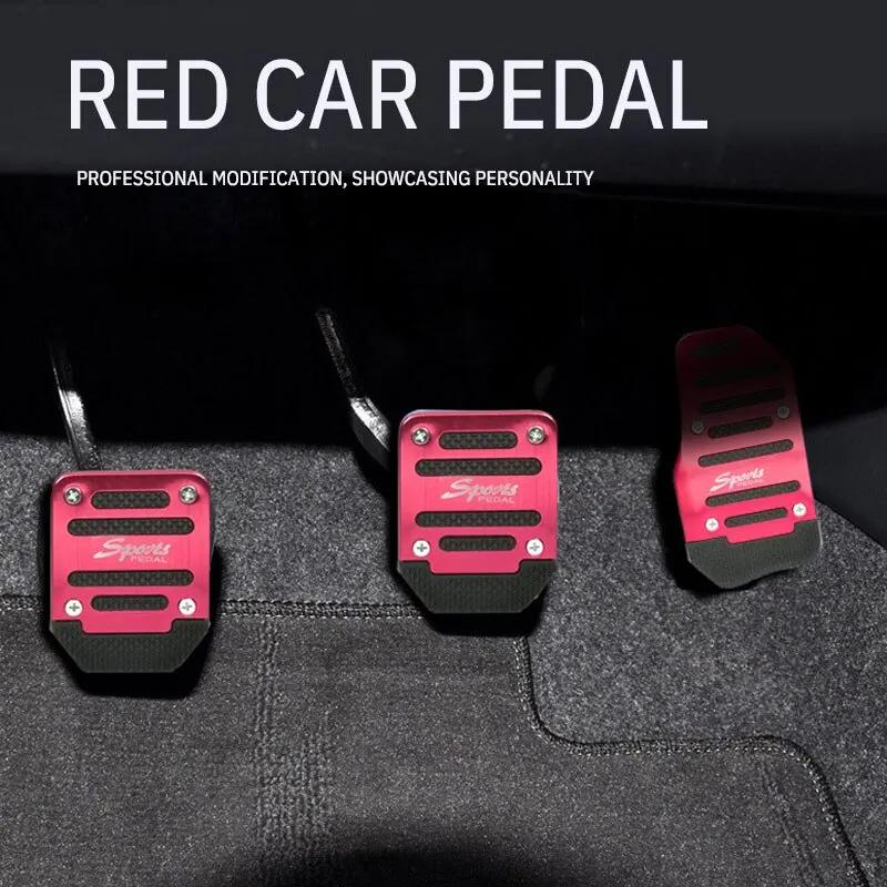 Universal Car Pedal Cover Kit - Aluminum Non-Slip Brake Gas Foot Pad Set in Red Blue Silver