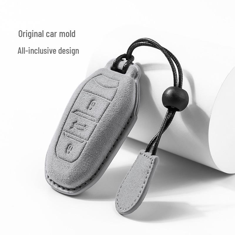 High-End Suede Car Key Case for Peugeot Models 408, 308, 4008, 5008, and 508L with Buckle and Pendant