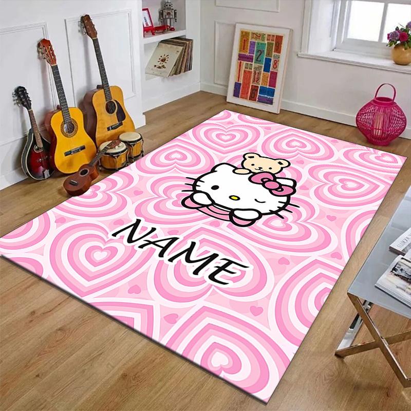 Custom HelloKitty Mat Personalized Name, Polyester Washable Indoor Entryway Rug, Gift for Christmas, Easter, Thanksgiving Day
