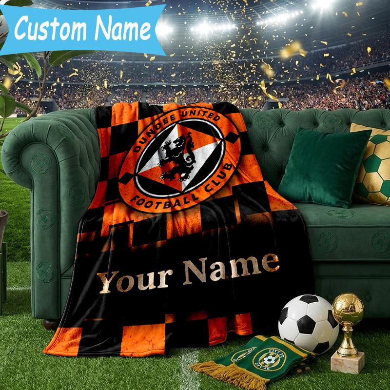 Custom Name Dundee United Crest Design Flannel Blanket, Use for Birthday/Holiday Gift, Soft Blanket for Sofa/Bed/Camping/Office, Home Decor