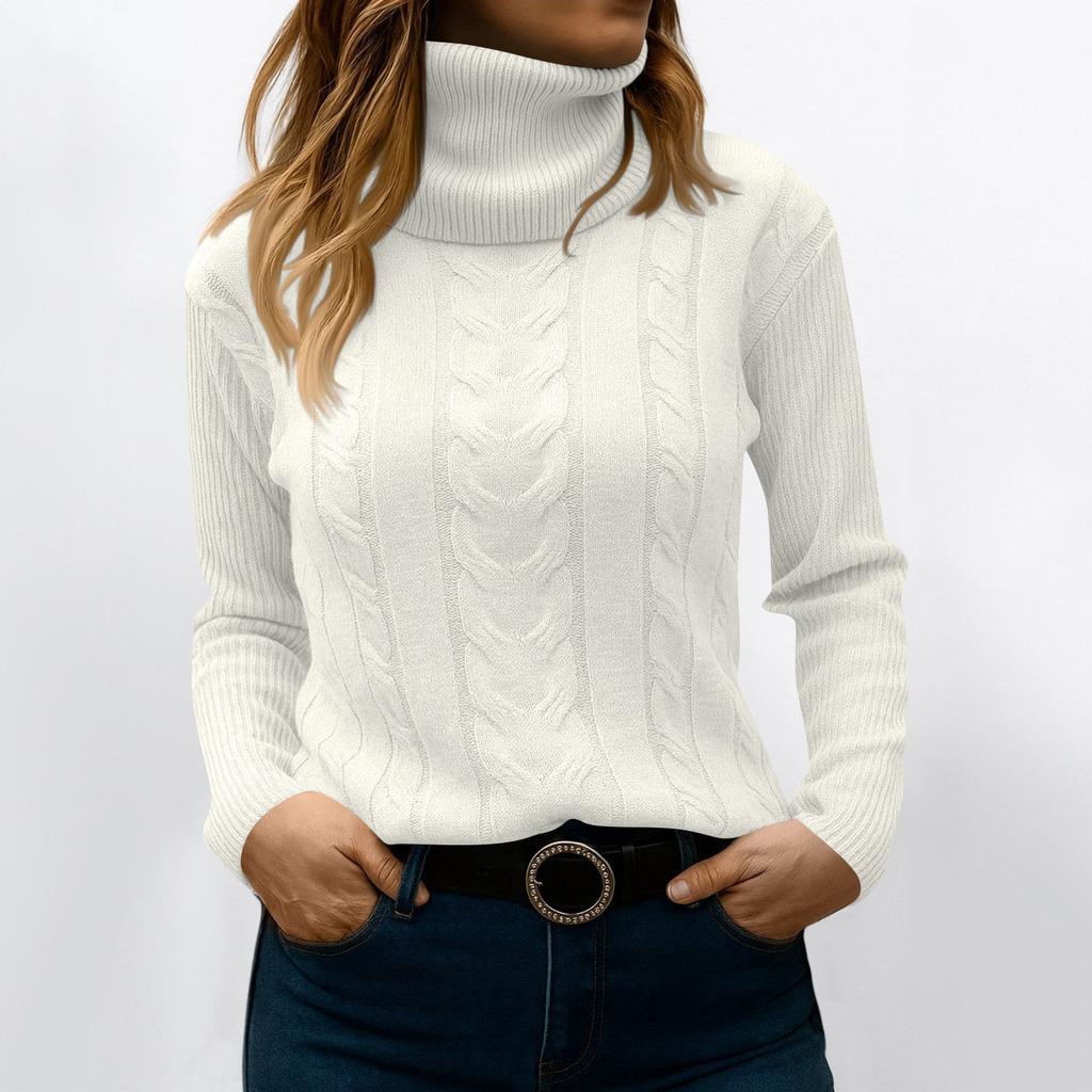 Women's Fashionable Color High Neck Long Sleeved Sweater Pullover Sweater Top