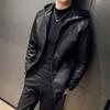 Toamnă și iarnă Jachetă neagră de pluș scurtă din piele cu glugă pentru jachetă pentru bărbați Tineret coreean Jachetă de motocicletă ocazională și frumoasă Top