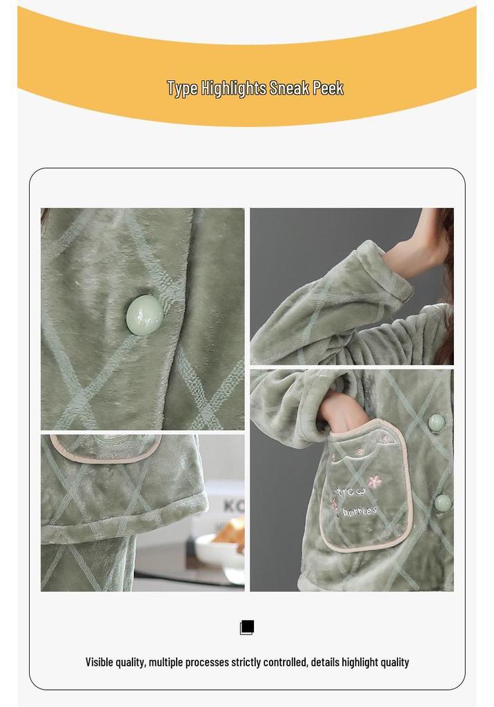 Women's Plus Size Thick Coral Fleece Pajamas - Warm Flannel Homewear for Autumn and Winter