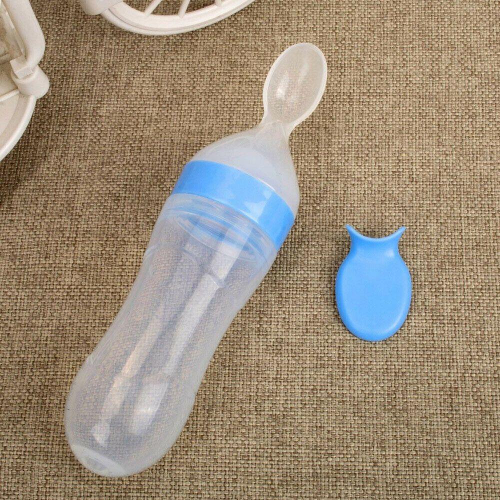 New Fashion Silicone Squeeze Feeding Bottle With Spoon Milk Bottle Food Rice Feeder