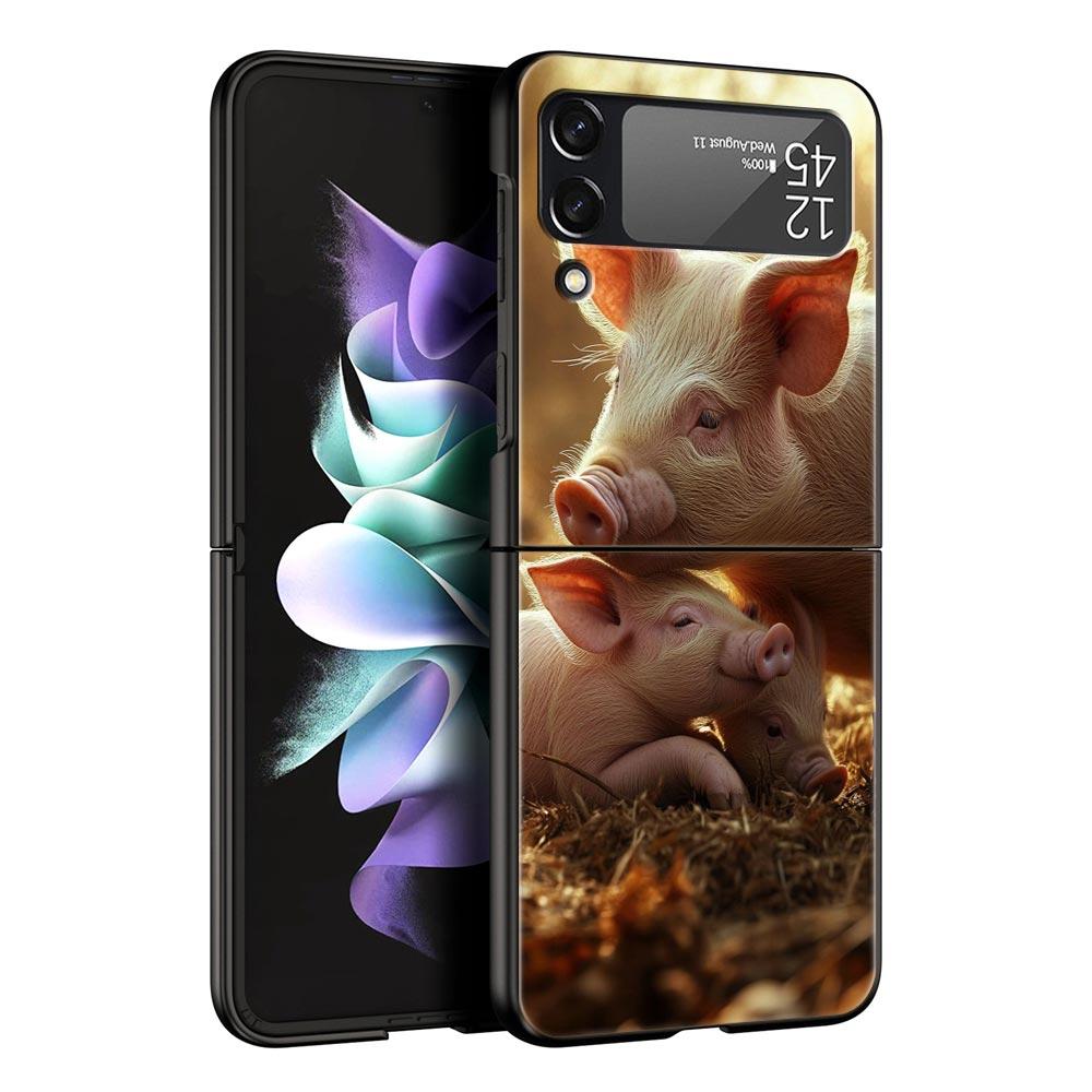 Cute Pig Hard PC Phone Case For Samsung Galaxy Z Flip 7 6 5 4 Black Cover For Galaxy Z Flip 3 Foldable Shell Fundas Capas Coque