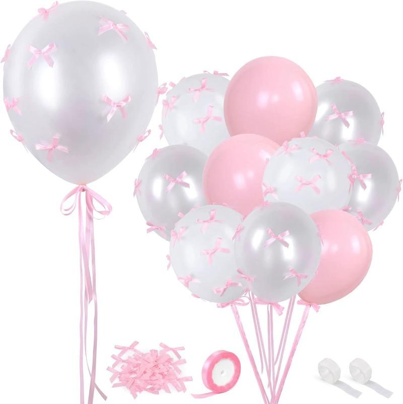 Rosa rosettband Coquette Ballonger för Möhippa Förlovning Bröllop Baby Shower Dekorationsballonger