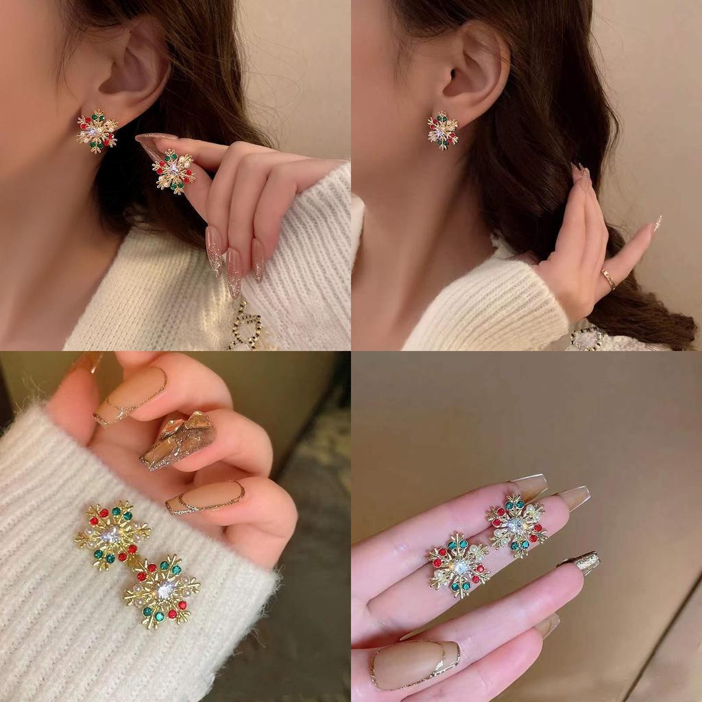 Winter Christmas Earrings With Colorful Sparkling Snowflake Jewelry For Women