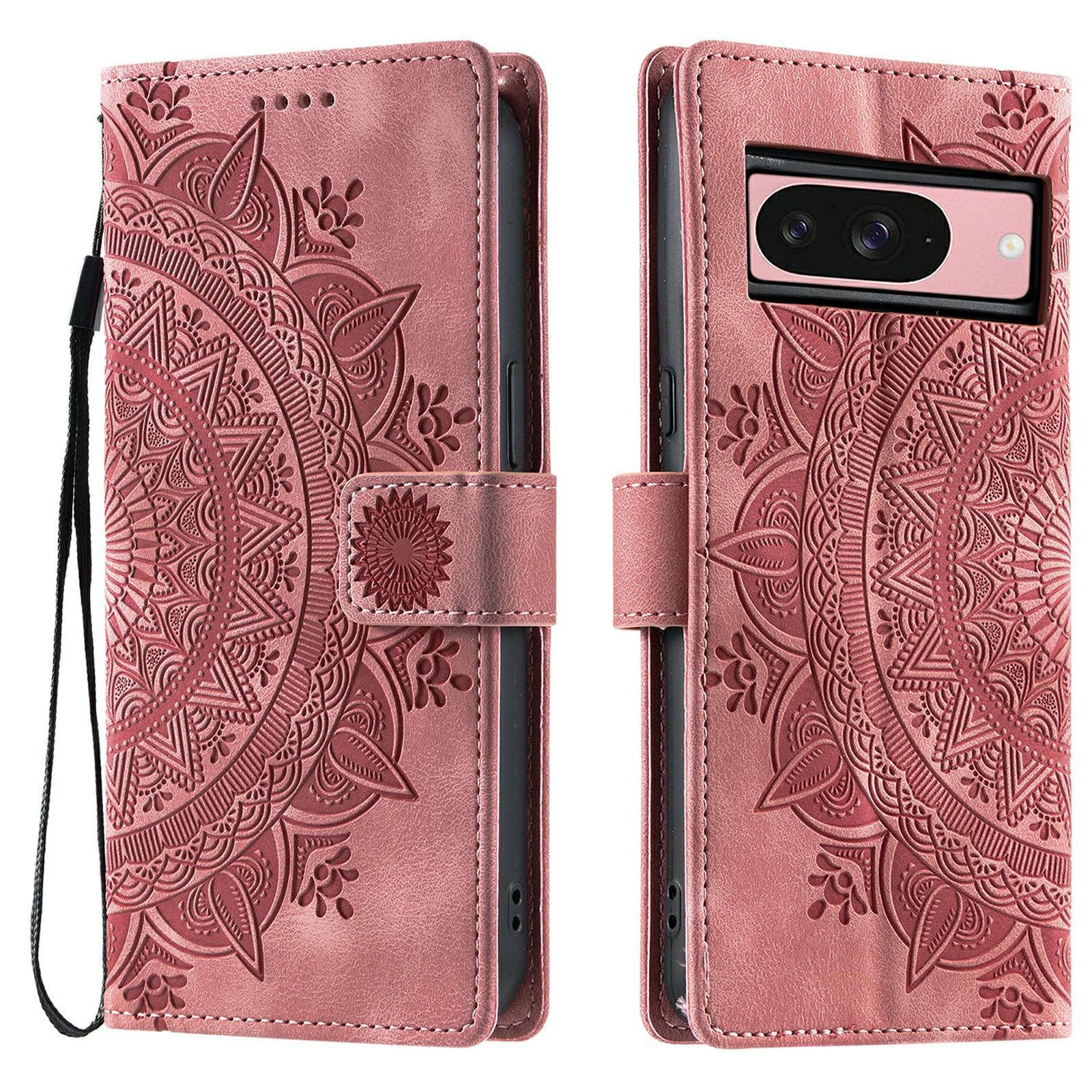 

Стиль 018 Чехол для Google Pixel 9 Pro/Pixel 9 с тисненым тотемом, кожаный чехол-кошелек с тактильным ощущением кожи Rose Gold