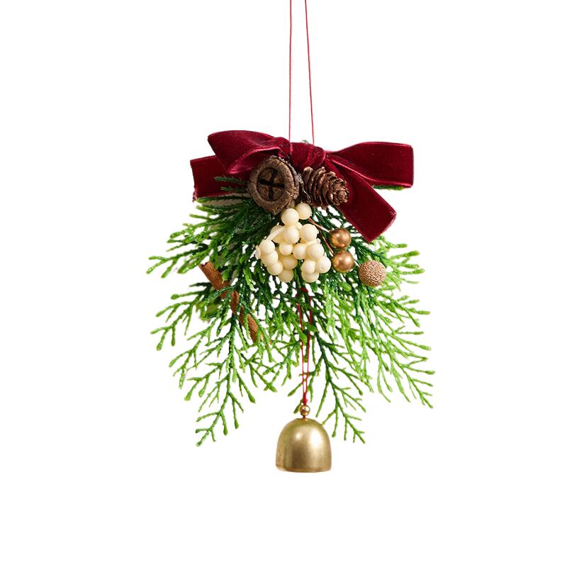 Christmas Jingle Bells Door Hanger Ornament Velvet Bow Pine Cone Bell Pendants For Christmas Decoration Christmas Gift Noel