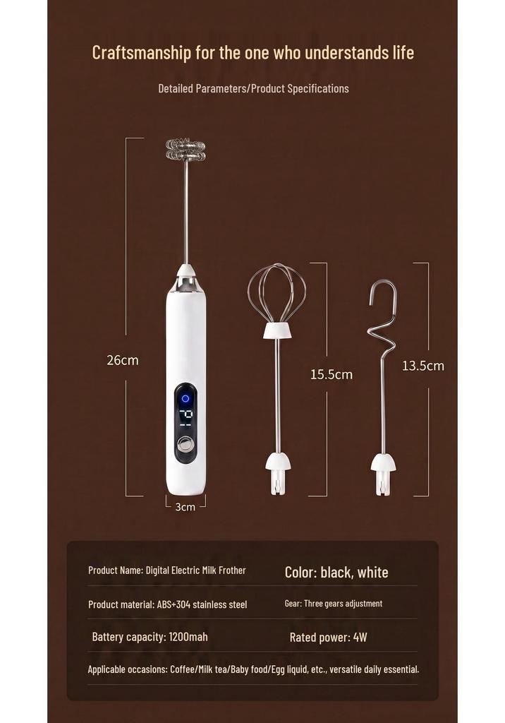 Smart Digital Milk Frother with Type-C Charging – Handheld Egg Beater & Coffee Frother