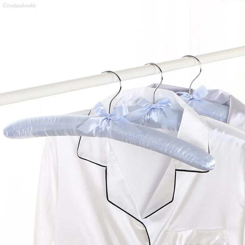 10PCS 38cm Satin Padded Hanger Silk Wrapped Clothes Hanger Hanging Silver Hook Sponge Hangers Clothes Shop Display Hangers