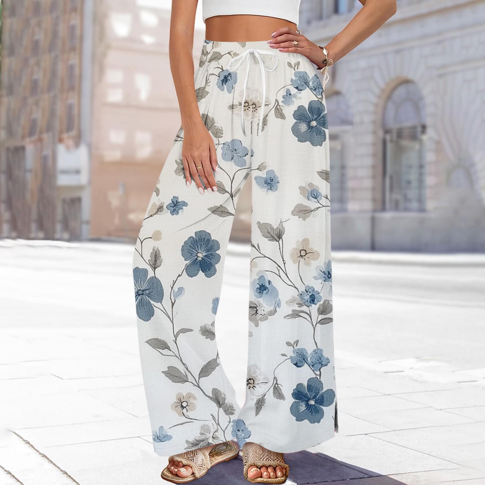 

Женские брюки с принтом и широкими штанинами, с карманами, с высокой талией, на кулиске, свободные, повседневные XL небесно-голубой